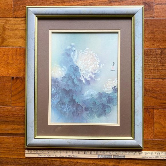 Vintage Signed Lena Liu Oriental Mums Art Print-Matted Framed Behind Glass - Picture 5 of 7